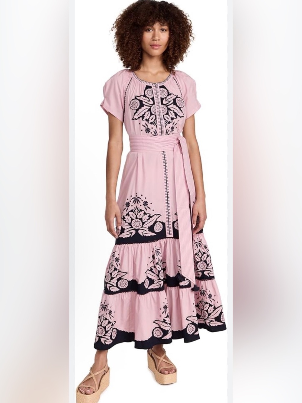 Figue Willa dress in dusty rose cotton embroidered Small D01